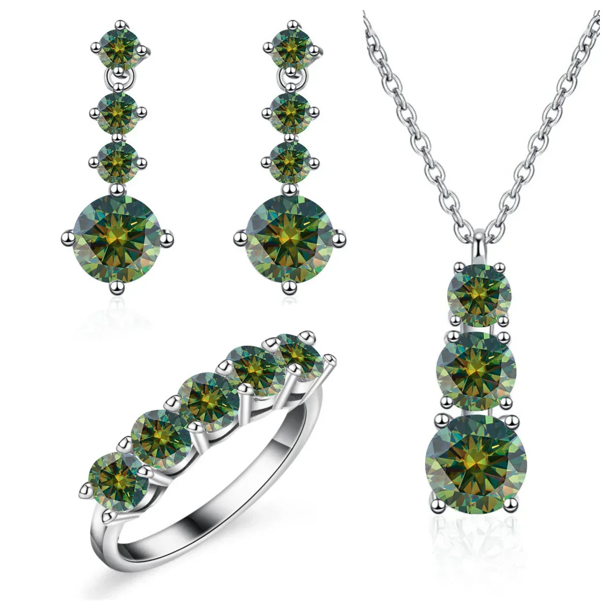 Moissanite 925 Sterling Silver Jewelry Set - Ring Earring Pendant Gift