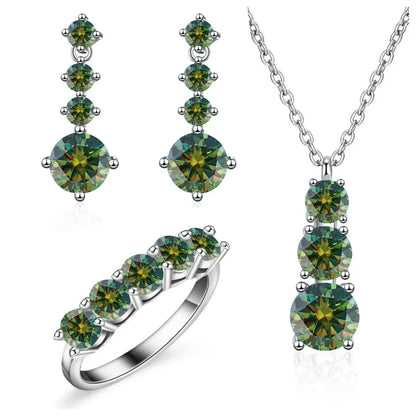 Moissanite 925 Sterling Silver Jewelry Set - Ring Earring Pendant Gift