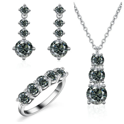 Moissanite 925 Sterling Silver Jewelry Set - Ring Earring Pendant Gift