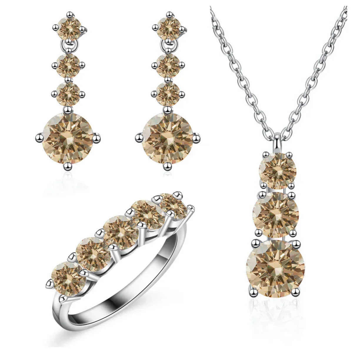 Moissanite 925 Sterling Silver Jewelry Set - Ring Earring Pendant Gift