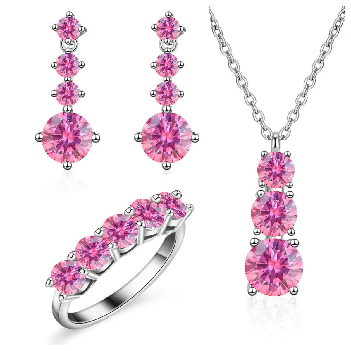 Moissanite 925 Sterling Silver Jewelry Set - Ring Earring Pendant Gift