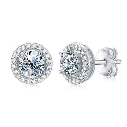 Moissanite Stud Earrings 925 Sterling Silver Round Halo Bridal Wedding Jewelry