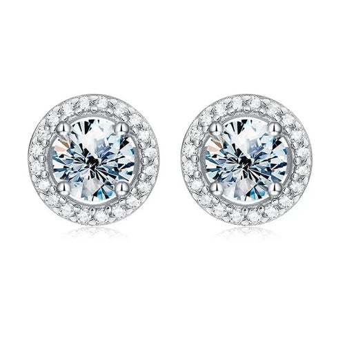 Moissanite Stud Earrings 925 Sterling Silver Round Halo Bridal Wedding Jewelry