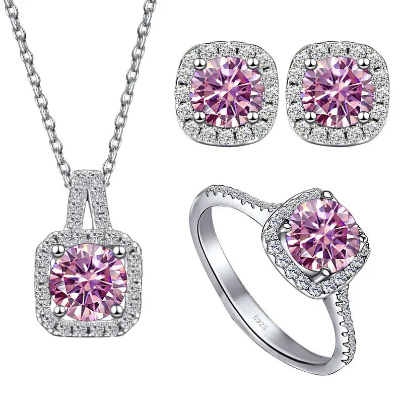 Sterling Silver 3-Piece Moissanite Jewelry Set 1ct Necklace Ring Earrings